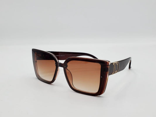 Chic brown square sunglasses with amber gradient lenses and gold-accented temples 