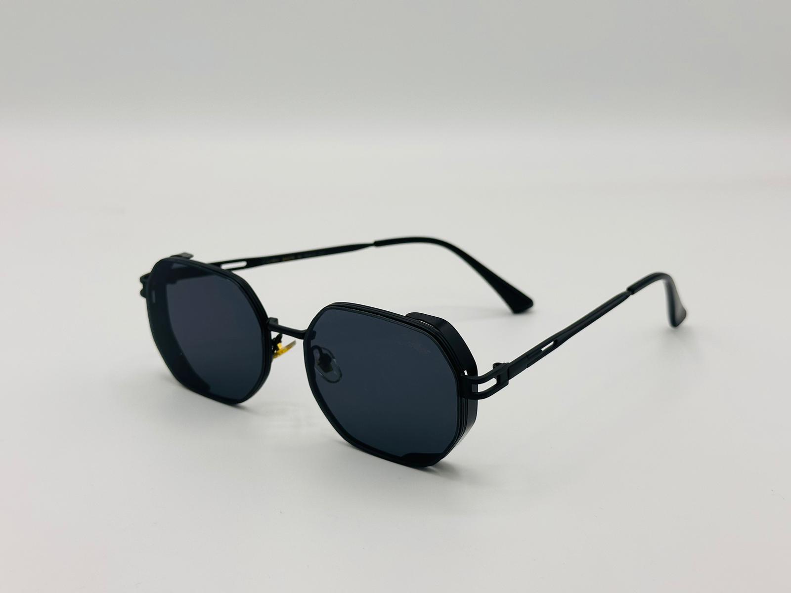 Matte black geometric sunglasses with dark lenses – modern unisex fashion

