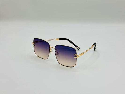 Square Gradient Sunglasses with Gold Frame and Black Temples